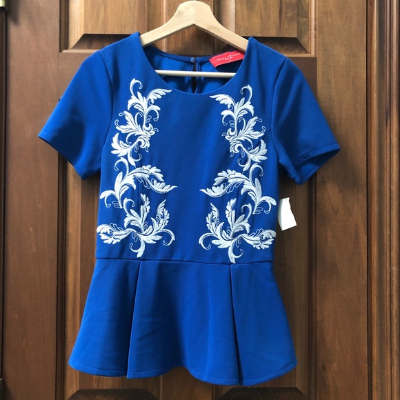 AKIRA Tops - ⬇️ AKIRA Blue Embroidered Peplum Top